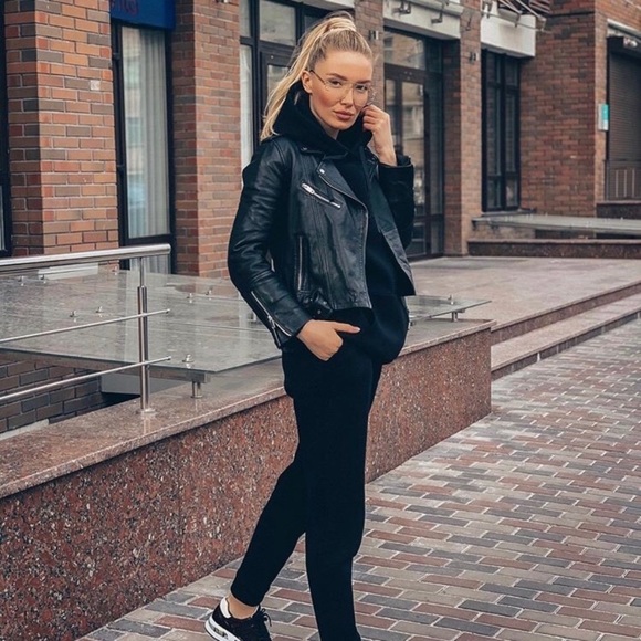 Zara Jackets & Blazers - •Zara• Lamb Leather Black Moto Biker Jacket Zips